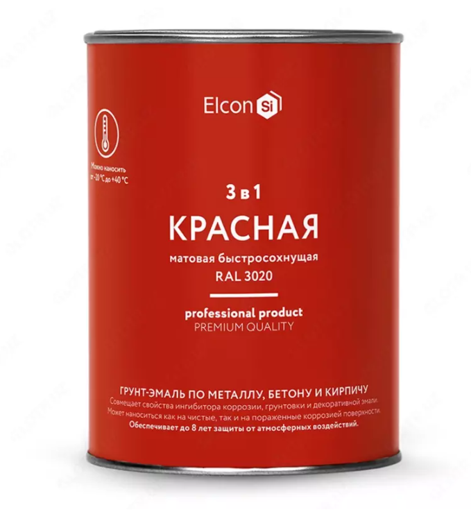 Грунт-эмаль Elcon 3 в 1 быстросохнущая (цвет: красный / матовый) Toshkentda hududida, narxi 61462 so'm ELKON TERM OOO korxonasidan - Prom.uz (ID#1329103)