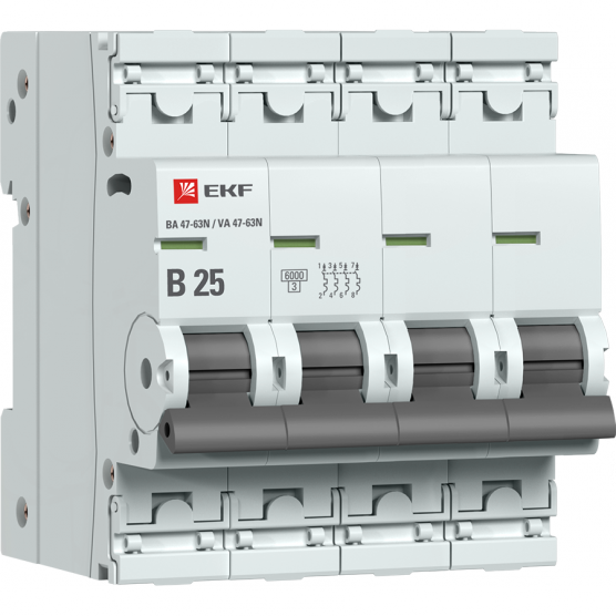 Автоматический выключатель 4P 25А (B) 6кА ВА 47-63N EKF PROxima Toshkentda hududida, narxi 166050 so'm M-ELECTRO korxonasidan - Prom.uz (ID#1166454)
