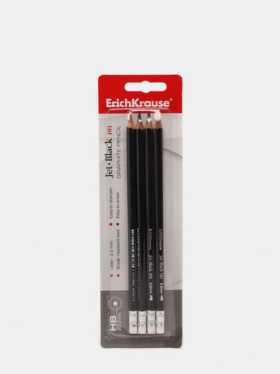 Чернографитный шестигранный карандаш с ластиком ErichKrause Jet Black 101 HB Toshkentda hududida, narxi 6800 so'm Uzum Market korxonasidan - Prom.uz (ID#1057862)