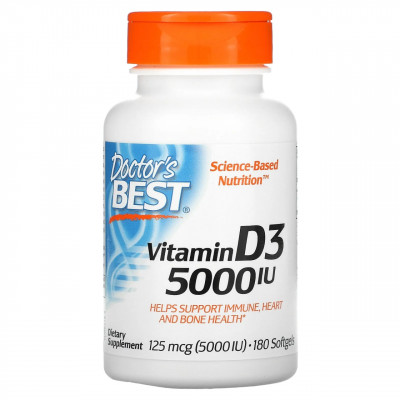 Витамин Д3, 125 мкг (5000 IU), 180 капсул