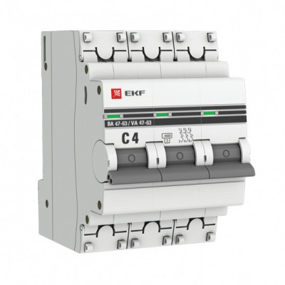 Автоматический выключатель 3P  4А (C) 4,5kA ВА 47-63 EKF PROxima