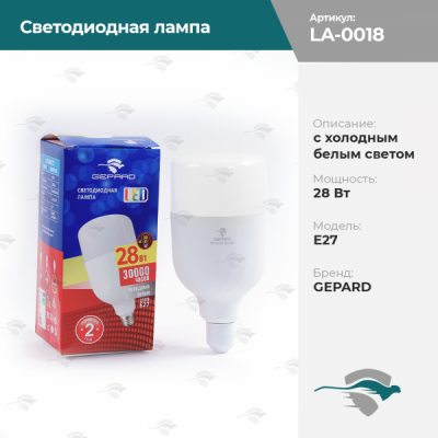 Светодиодная лампа с холодным белым светом 28Вт / E27 GEPARD [н/з, C11]