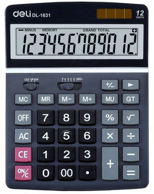 Калькулятор 12 разрядный чёрный цв. 203*155*42 Deli 1631